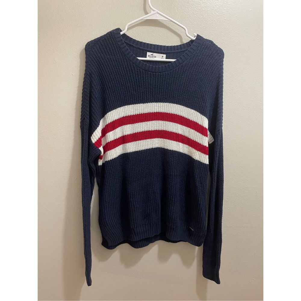 Hollister Medium Womens Crew Neck Knit Navy Sweater NEW